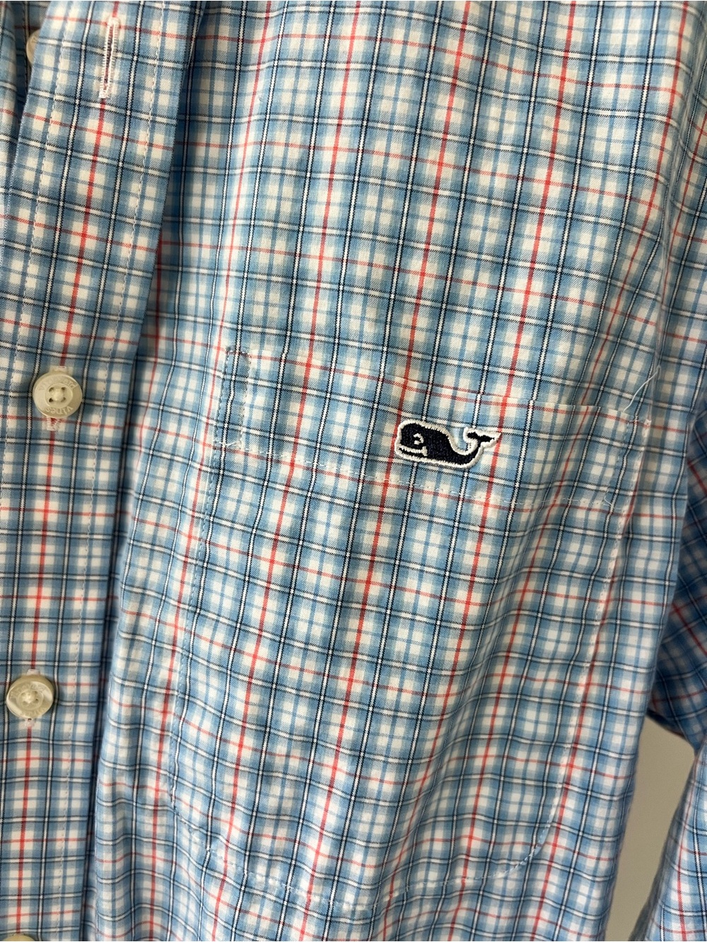 Vineyard Vines Light Blue Plaid Button-Down with Red Accent